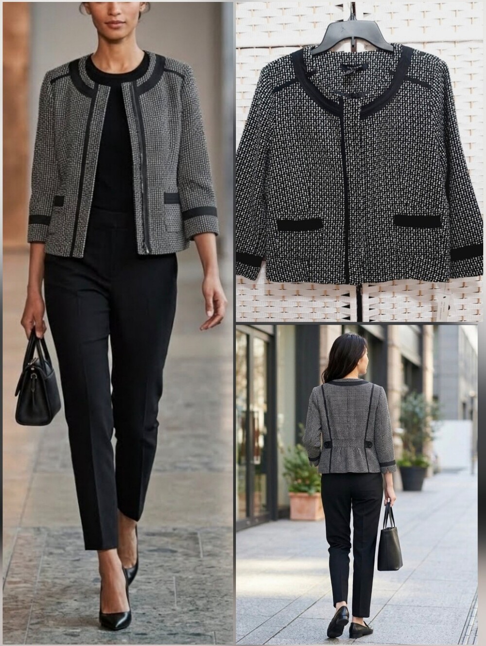 ❤️Sandro Sportswear NEW! Women's Tweed Jacket Black And White 🤍LARGE